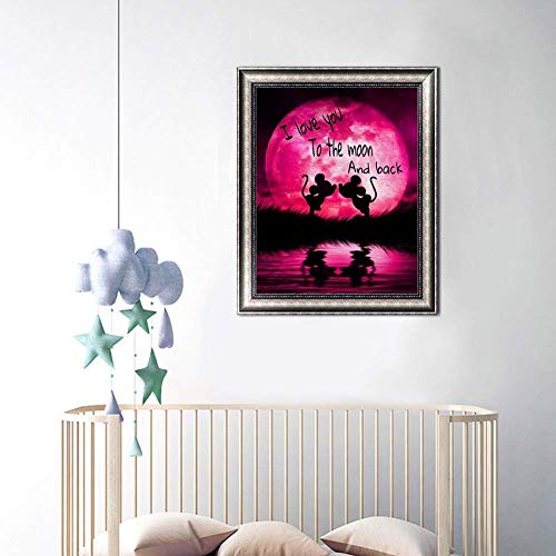 DIY 5D Diamante Pintura Kits,Diamond Painting Full Drill,Crystal Rhinestone bordado fotos arte Craft para la decoración del hogar,dos Mickey Mouse besándose bajo la luna (30cm * 40cm)