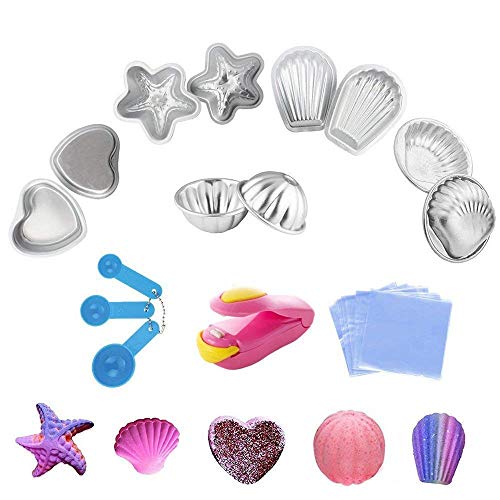 DIY Bomba de Baño Moldes Metal 5 Juegos con 100 pcs Bolsas Retráctiles 1 Mini Sellador 3 Cuchillas Poweka para Bombas de Baño Hecho a Mano Jabones Pasteles