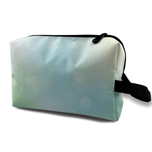 DJNGN Bolsa de maquillaje Bolsa de cosméticos Primavera Verde Hierba Gerbera blanca Margarita Flores Prado y gotas de agua Bolsa multifuncional Kit de viaje Bolsa de almacenamiento