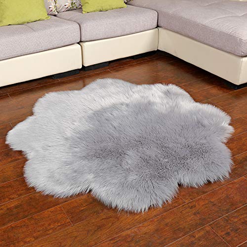 DQMEN Piel de Cordero Oveja/Sheepskin Rug Cordero, imitación mullida Alfombras imitación Piel sintética Deko Piel,para salón Dormitorio baño sofá Silla cojín (F,Gris, 60 X 60 CM)