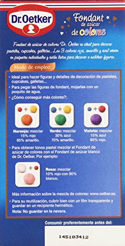 Dr. Oetker - Fondant de azúcar de colores - Rojo, amarillo y azul - 300 g