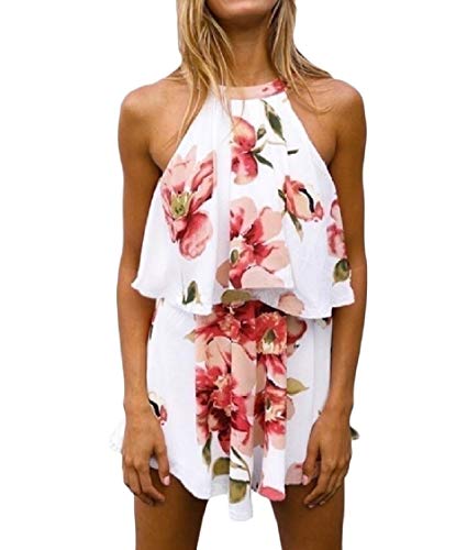 DressUWomen Colmena Del Halter Off-Hombro Basculador Impreso Conjunto Chándal Para Mujeres EE.UU Pequeño=China Medio Blanco
