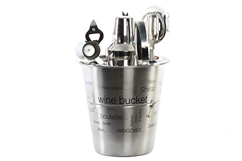 DRW Juego Instrumentos cóctel cubitera, coctelera, Pinzas Acero INOX 13x22 cm