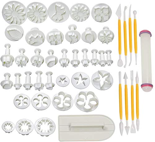 DUBENS - Juego de 46 herramientas para tartas, fondant, fondant, pasteles, dulces, decoración para galletas, helado, molde para hornear, color blanco