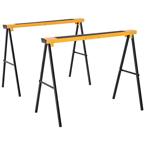 DURHAND Caballete de Sierra con Patas Plegables Metálicos 2 Piezas para Mesa y Trabajo con Asa Almohadilla Antideslizante Carga Máx. 250kg Acero