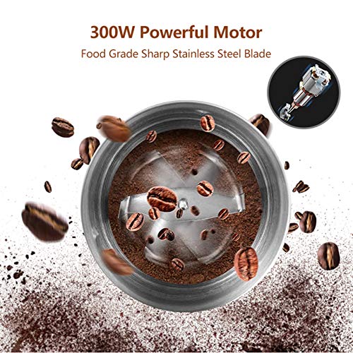 DXH Especias Grinder, 2-en-1 húmedas y secas Copas Dobles 300W eléctrica Especias y Amoladora del Grano de café Cuerpo de Acero Inoxidable y Miller Rotary Cuchillo