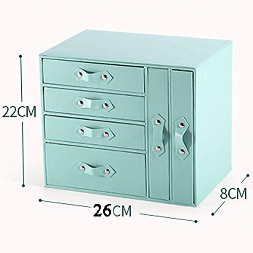 DZX Organizador de joyería de Cuero Grande, Cofre de joyería de 6 Capas con cajones, Caja organizadora de Pendientes de Collares para Parrilla Mujeres Azul 26 * 22 * ​​8 cm