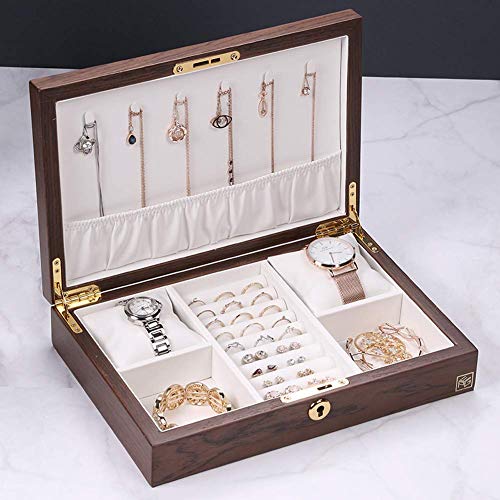 DZX Tenedor de Madera de la joyería, joyero clásico con la Cerradura, Caja del Organizador para la Pulsera A del Collar del Anillo del Pendiente