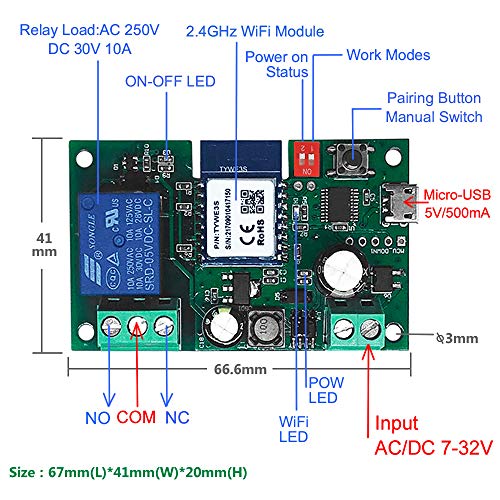 Eachen MóDulo Relé Inteligente InaláMbrico 1 Canal Para Smart Home Remote Control Dc 5V/12V, Se Aplica Al Control De Acceso, Encender Pc, Puerta De Garaje, Funciona Con Tuya/Smart Life App