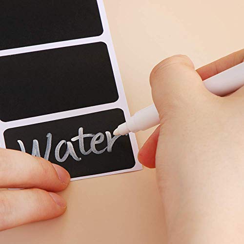 EDATOFLY 150 Etiquetas de Pizarra, Pegatinas de pizarra Reutilizable Etiquetas Adhesivas con 1 rotuladores borrables para frascos, botes, tarros Kilner, Scrapbooking, Negro, 6 x 4cm