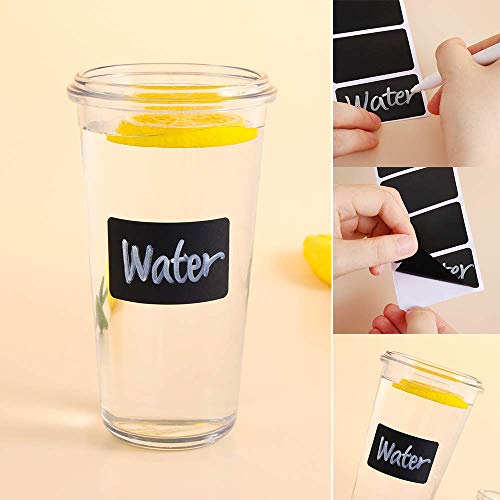 EDATOFLY 150 Etiquetas de Pizarra, Pegatinas de pizarra Reutilizable Etiquetas Adhesivas con 1 rotuladores borrables para frascos, botes, tarros Kilner, Scrapbooking, Negro, 6 x 4cm