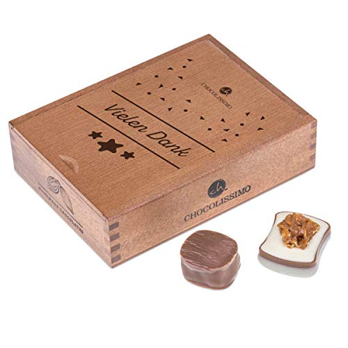 Elegance - Vielen Dank | 10 chocolates artesanales | Caja de madera | Bombones | Chocolate | Gracias | Presente | Regalo para mujer | Hombres | Adultos
