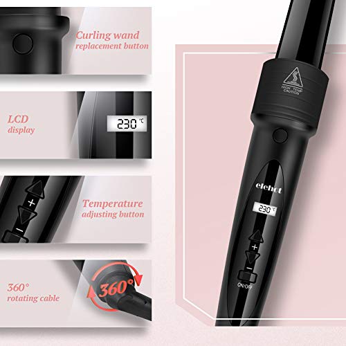 ELEHOT Rizador Pelo Planchas Rizadoras Profesional Pantalla LCD Tenacillas Pelo Ceramica Muitifunción 5 en 1 con Barras Recambiable Rizador de Pelo Temperatura Ajustable Negro… (gris)