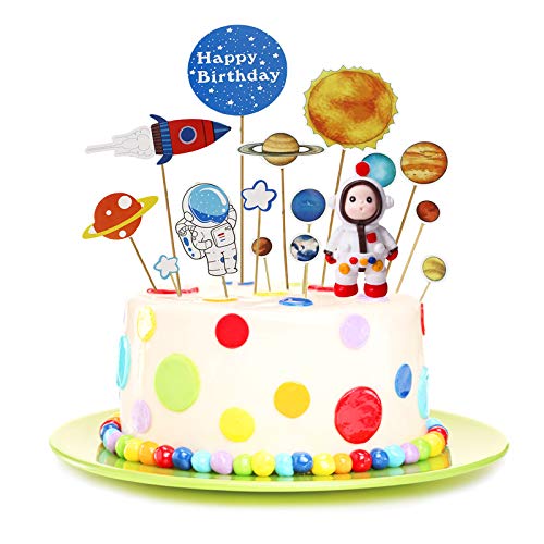 Elinala Decoracion para Tartas Infantiles, Decoración de Pastel Especial, 16 piezas Toppers de decoración de pastel de cumpleaños para niños de fiesta temática espacial de astronauta y sistema solar
