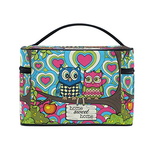 Emoya - Bolsa de maquillaje con dos búhos sentados en manzana, diseño de corazones para el hogar
