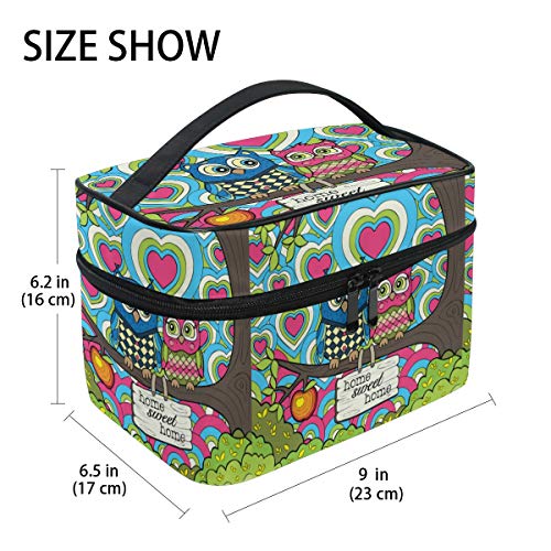 Emoya - Bolsa de maquillaje con dos búhos sentados en manzana, diseño de corazones para el hogar