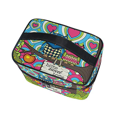 Emoya - Bolsa de maquillaje con dos búhos sentados en manzana, diseño de corazones para el hogar