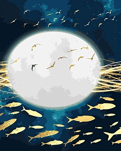 empty Pintura por número Pez Luna Preimpreso al óleo Pintura Adultos Niños para DIY Pintura por números con Pinceles y Pinturas Decoraciones para el Hogar 40x50cm(Sin Marco)