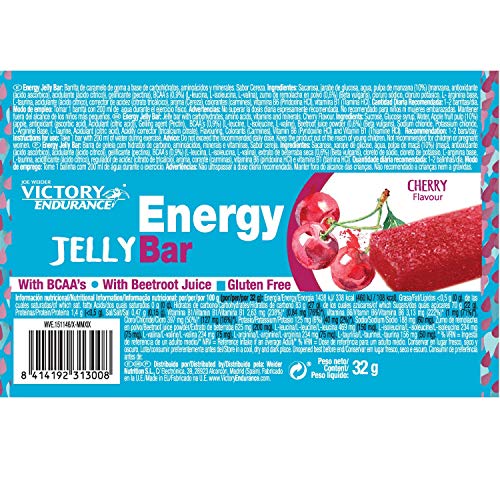 Energy Jelly Bar Cereza. 32g x 24 barritas Aportan vitaminas, minerales y zumo de remolacha. Sin Gluten.