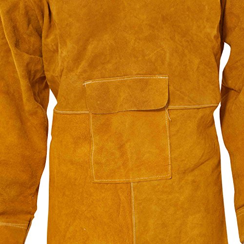 ENJOHOS Delantal de soldadura integrado para soldadura Esparcidor de fuego de cuero Delantal accesorio de soldadura por salpicadura antitermal Soporte de herramienta de fuego amarillo 105 cm