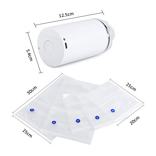 Envasadora al Vacío Mini Food Saver Selladora al Vacío,Vacío de alimentos libre de BPA 10 sellado bolsas, 2 boquillas reemplazables,para Frutas,Verduras y Carne con 10pcs Bolsas de Vacío