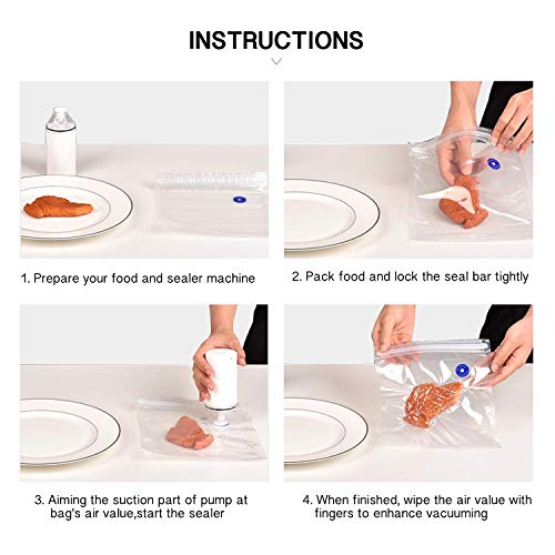 Envasadora al Vacío Mini Food Saver Selladora al Vacío,Vacío de alimentos libre de BPA 10 sellado bolsas, 2 boquillas reemplazables,para Frutas,Verduras y Carne con 10pcs Bolsas de Vacío