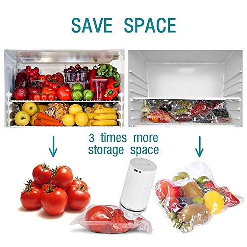 Envasadora al Vacío Mini Food Saver Selladora al Vacío,Vacío de alimentos libre de BPA 10 sellado bolsas, 2 boquillas reemplazables,para Frutas,Verduras y Carne con 10pcs Bolsas de Vacío