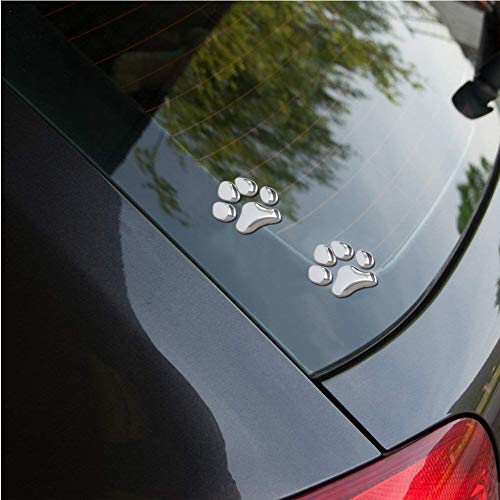 EQLEF® 4 Pares de la pata del perro del oso animal Huella 3D de coches pegatinas para el parachoques de la decoración de color de plata