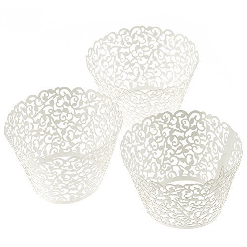 Erosion Pack de CV Cream Marfil Cupcake Wrappers Delicado Artistas de Hornear Tartas Vasos de Papel Little Vine Lace Laser Corte Liner Baking Cup Muffin Caso tabletas para Boda Cumpleaños Decoración
