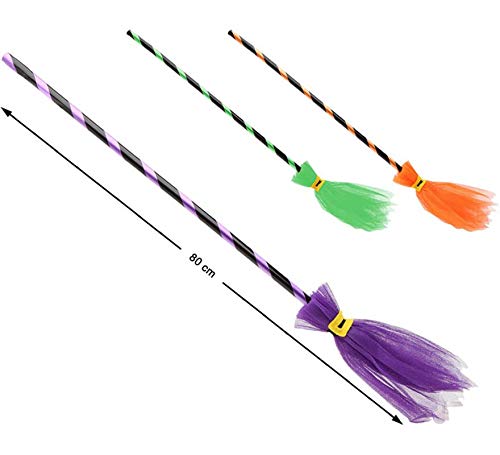 Escoba de Bruja en 3 colores surtidos 80 cm