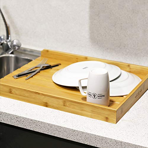 Escurridor de bambú | Escurridor de platos de madera | Escurreplatos| Organizador de cubiertos de una pieza | Accesorios de cocina | Herramientas de limpieza | M&W