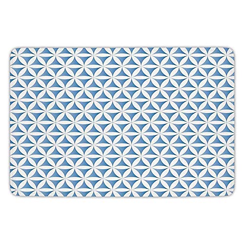 ESLAMUCHS Bathroom Bath Rug Kitchen Floor Mat Carpet,Abstract,Flower of Life Traditional Alchemy Disc Cosmos Meditation Ethnic Pattern,Light Blue White,Flannel Microfiber Non-Slip Soft Absorbent