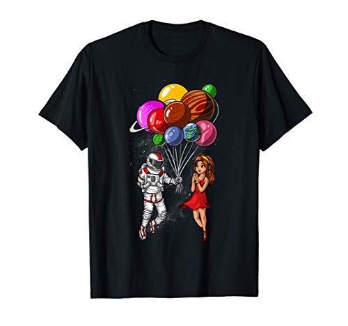 Espacio Astronauta Globos Planetas Pareja Cósmico Romántico Camiseta