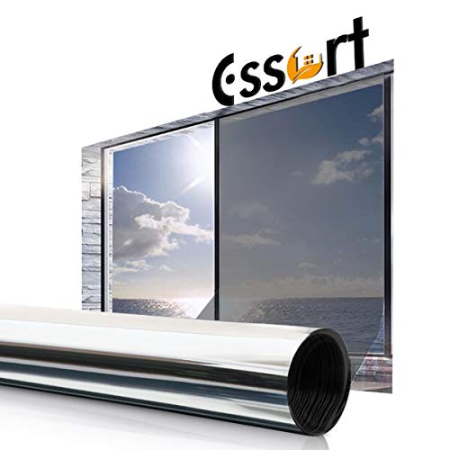 Essort Vinilo para Ventana Privacidad Pegatina Cristal 60x400cm Protector de Electricida Estática, Sola Lámina Privacidad de Una Manera Espejo Película Adhesiva （Plata）