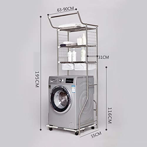 Estante Acero inoxidable higiénico Plataforma telescópica piso del organizador del almacenaje, Cuarto de baño ajustable Estante, con cojín del pie ajustable, Lavadora, Baño, Estante de lavandería