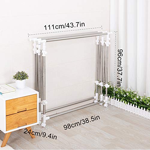 Estante De Ropa Resistente Con Ruedas Extensible Plegable Estante De Secado De Lavandería Ropa Industrial Telescópico Organizador De Vestuario Ropa Airer Estante De Soporte Para Secadora De Suspensi
