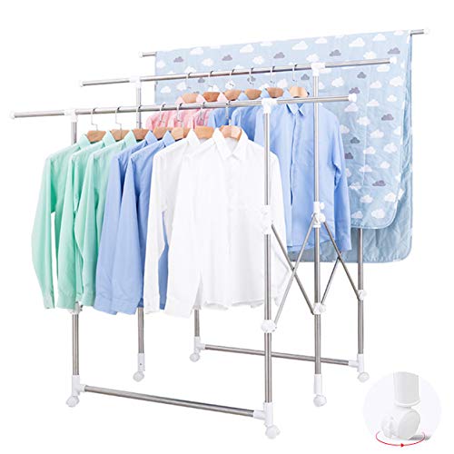 Estante De Ropa Resistente Con Ruedas Extensible Plegable Estante De Secado De Lavandería Ropa Industrial Telescópico Organizador De Vestuario Ropa Airer Estante De Soporte Para Secadora De Suspensi