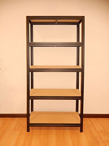 Estantería Metálica de 180x75x35 con 5 pisos, Negro granurado (anti-huellas), sin tornillos, decorativa para oficina u hogar.