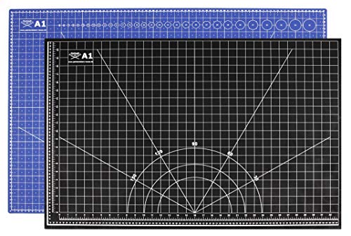 Esterilla de corte profesional A1 = 60 x 90 cm impreso por ambos lados: cm & pulgadas, autorreparable, bicolor, 3 mm de grosor