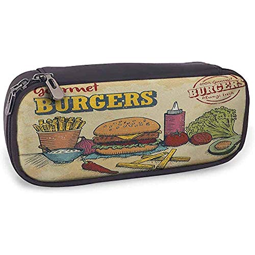 Estuche para lápices Hamburguesa Uso diario Estilo retro dibujado a mano Hamburguesa e ingredientes Sabor gourmet Comida rápida deliciosa