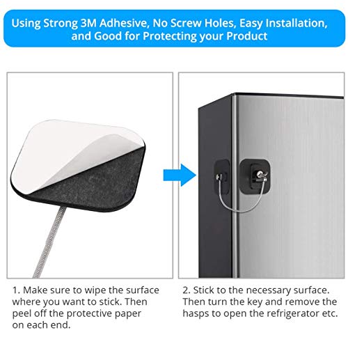 eSynic 2 piezas Seguridad de Refrigerador Cerradura de la Puerta del Refrigerador con Llave para la Seguridad del Bebé Utilizado en Refrigeradores Congeladores Armarios Secadoras Lavadoras-Negro