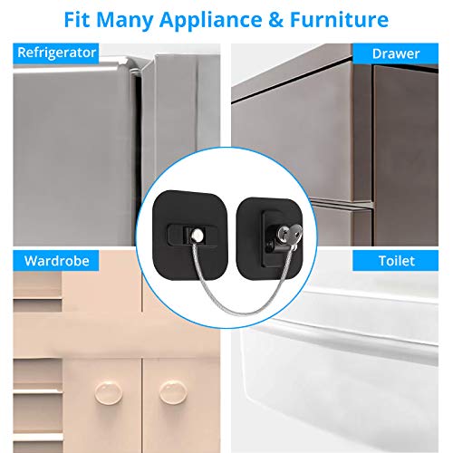 eSynic 2 piezas Seguridad de Refrigerador Cerradura de la Puerta del Refrigerador con Llave para la Seguridad del Bebé Utilizado en Refrigeradores Congeladores Armarios Secadoras Lavadoras-Negro