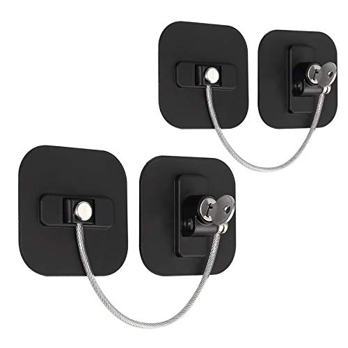eSynic 2 piezas Seguridad de Refrigerador Cerradura de la Puerta del Refrigerador con Llave para la Seguridad del Bebé Utilizado en Refrigeradores Congeladores Armarios Secadoras Lavadoras-Negro