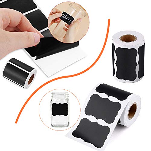Etiqueta de pizarra de 300 piezas: etiquetas de pizarra, etiquetas de tarro de almacenamiento de cocina Etiquetas de tarro de especias, kit de pegatinas de pizarra con 1 bolígrafos borrables blancos