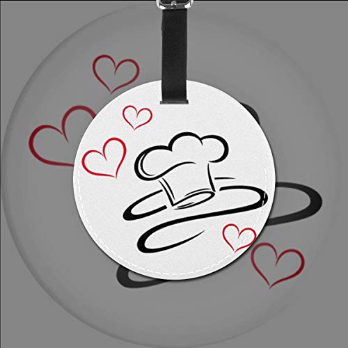 Etiquetas de Equipaje de Cuero Sintético Identificación de Nombre con Cubierta de Privacidad Trasera para Maleta de Viaje Chef Hat Corazones Amo cocinar
