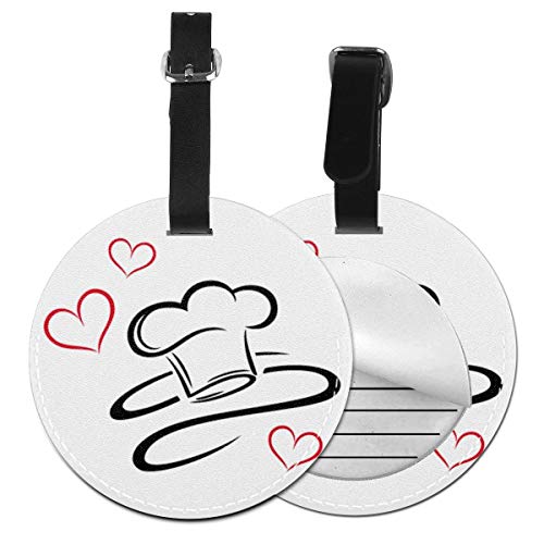 Etiquetas de Equipaje de Cuero Sintético Identificación de Nombre con Cubierta de Privacidad Trasera para Maleta de Viaje Chef Hat Corazones Amo cocinar