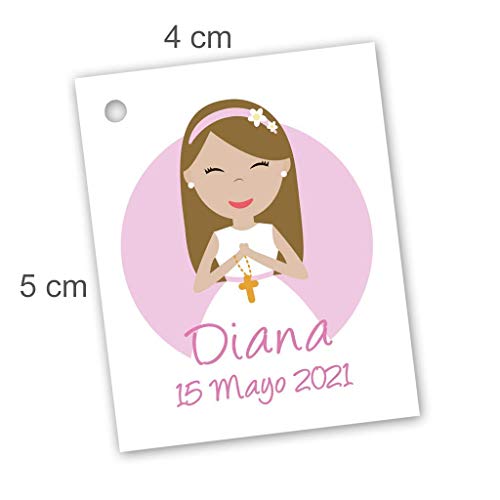 Etiquetas personalizadas para detalle de Primera Comunión niña. Pack 25 udes.