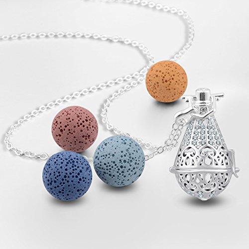 Eudora Colgante Aromaterapia Mujer Difusor de Aroma, Piedra Volcánica Collar de Difusor de Aceite Esencial de Aromaterapia joyería Perfume Camafeo Jaula Bola de Lava 7pcs
