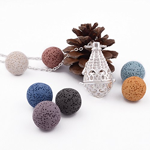 Eudora Colgante Aromaterapia Mujer Difusor de Aroma, Piedra Volcánica Collar de Difusor de Aceite Esencial de Aromaterapia joyería Perfume Camafeo Jaula Bola de Lava 7pcs