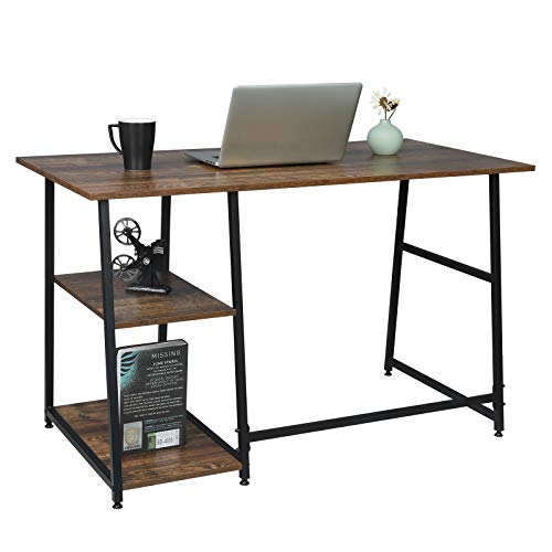 EUGAD Escritorio de Ordenador con 2 Estantes Escritorio para Computadora Mesa de Oficina Portátil Mesa para PC Mesa de Trabajo Metal+MDF Vintage 120x60x76cm 0084ZZ
